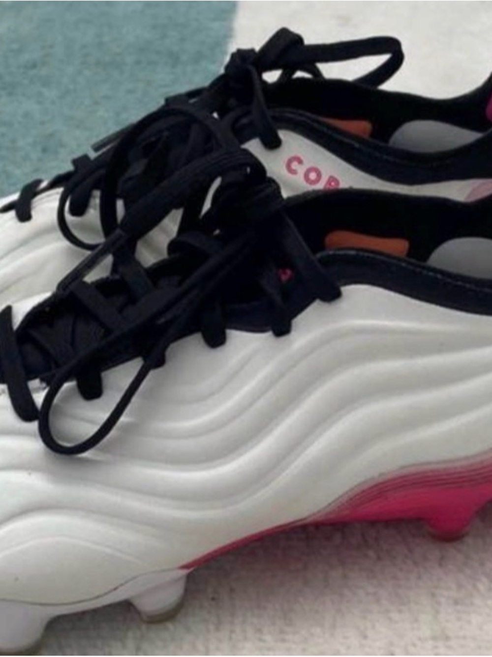 adidas Kids White and Pink Soccer Cleats